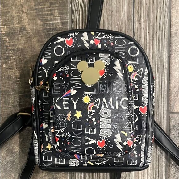 New Disney Black and Red Backpack with Fantasy Print 8x8x6.5 handle - Picture 1 of 7